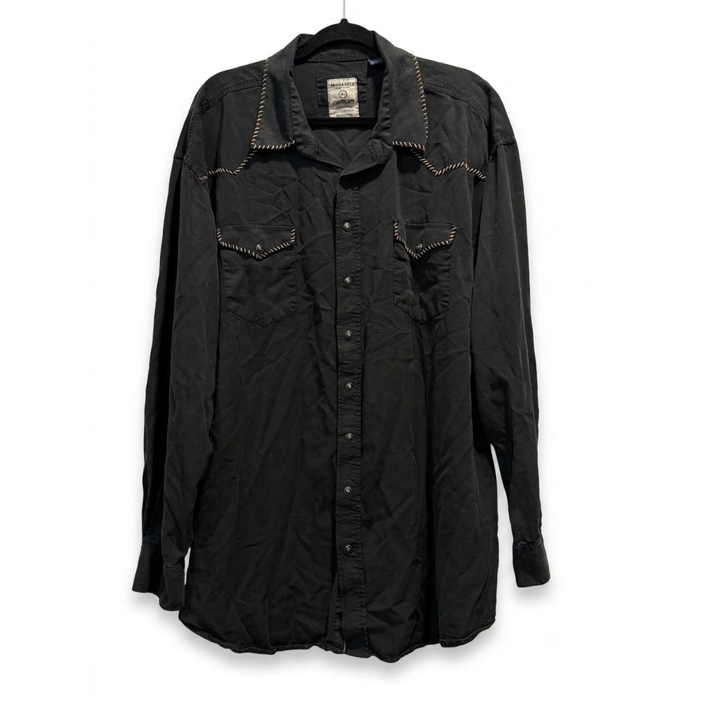 Panhandle Rough Stock Mens Black Tencel Western Pearl Snap Shirt XXL R0S2159